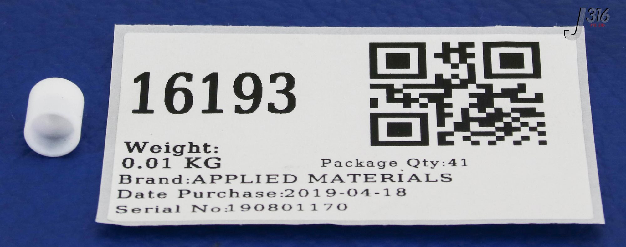 リクエスト 16193 APPLIED MATERIALS CAP, POLYTETRAFLURO ETHYENE (TEFLON) 0020